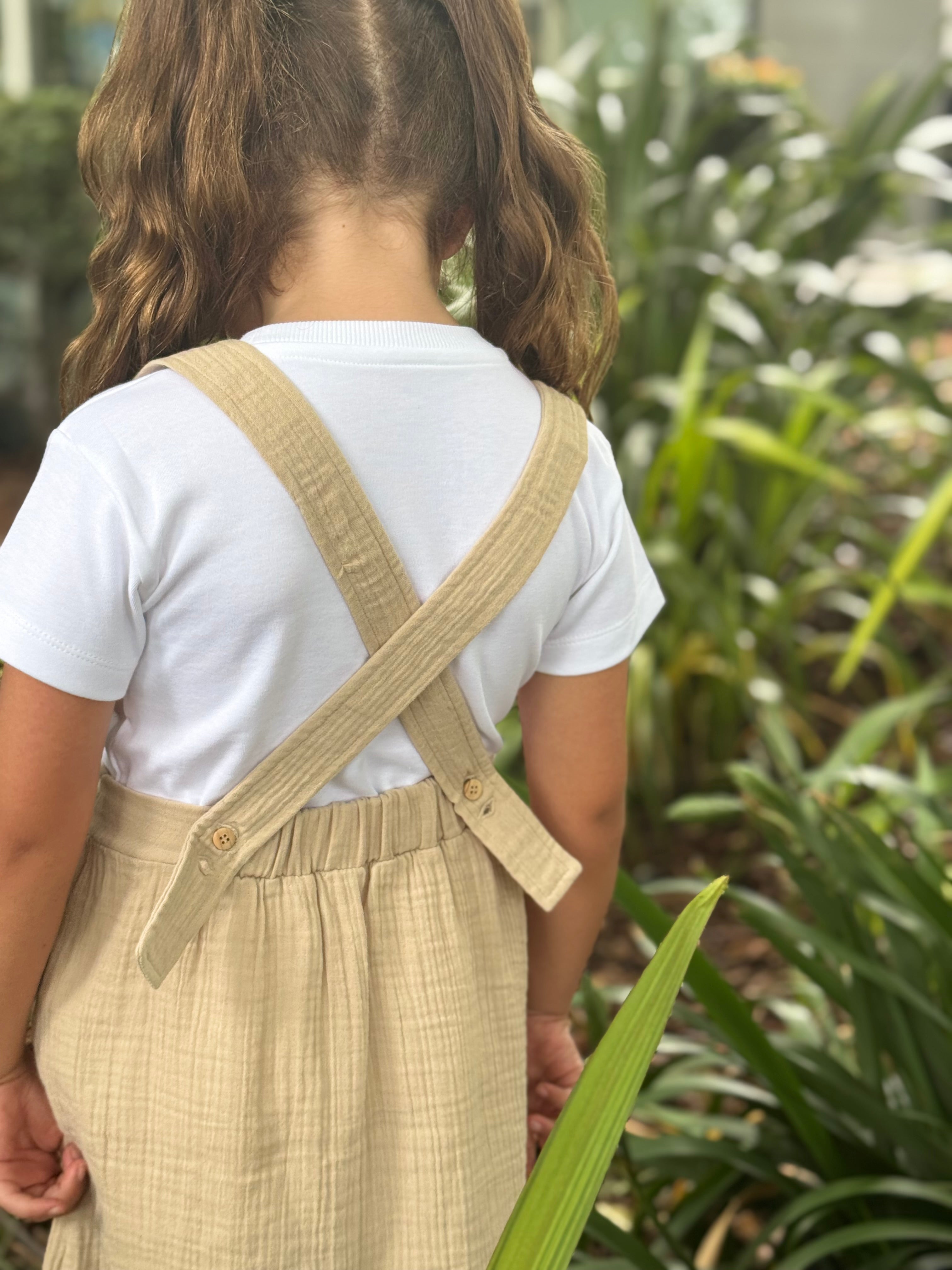 Organic Cotton Muslin Kids Gilet Dress - Beige