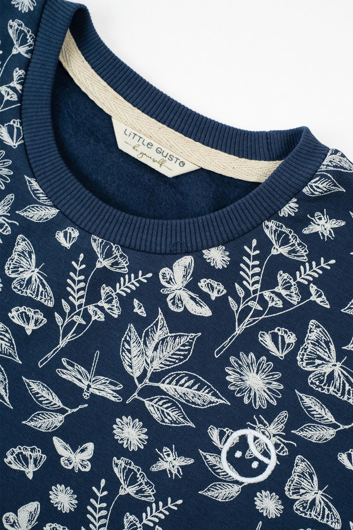 Organic Cotton Balloon Sleeve Sweatshirt - Navy Blue with Print