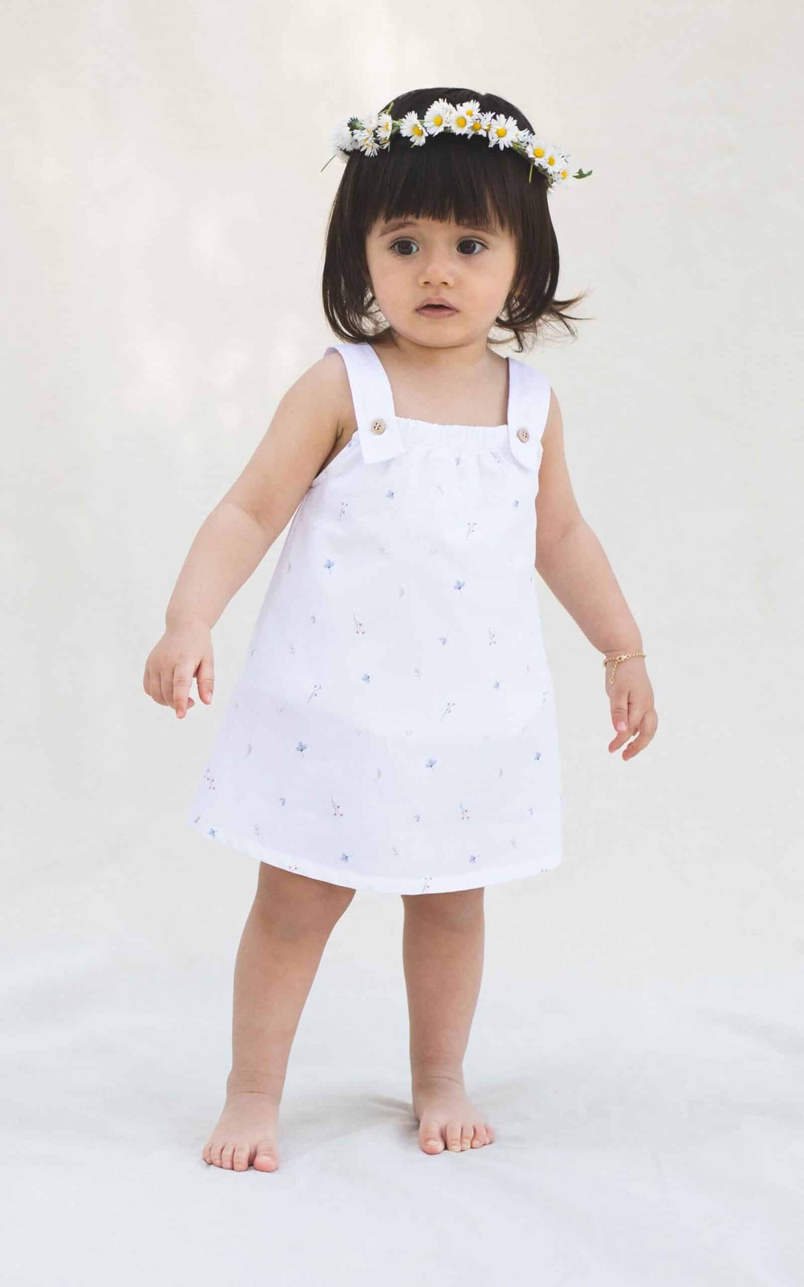 Organic Cotton Dress - White Flower Pattern | Soft and Stylish for Kids