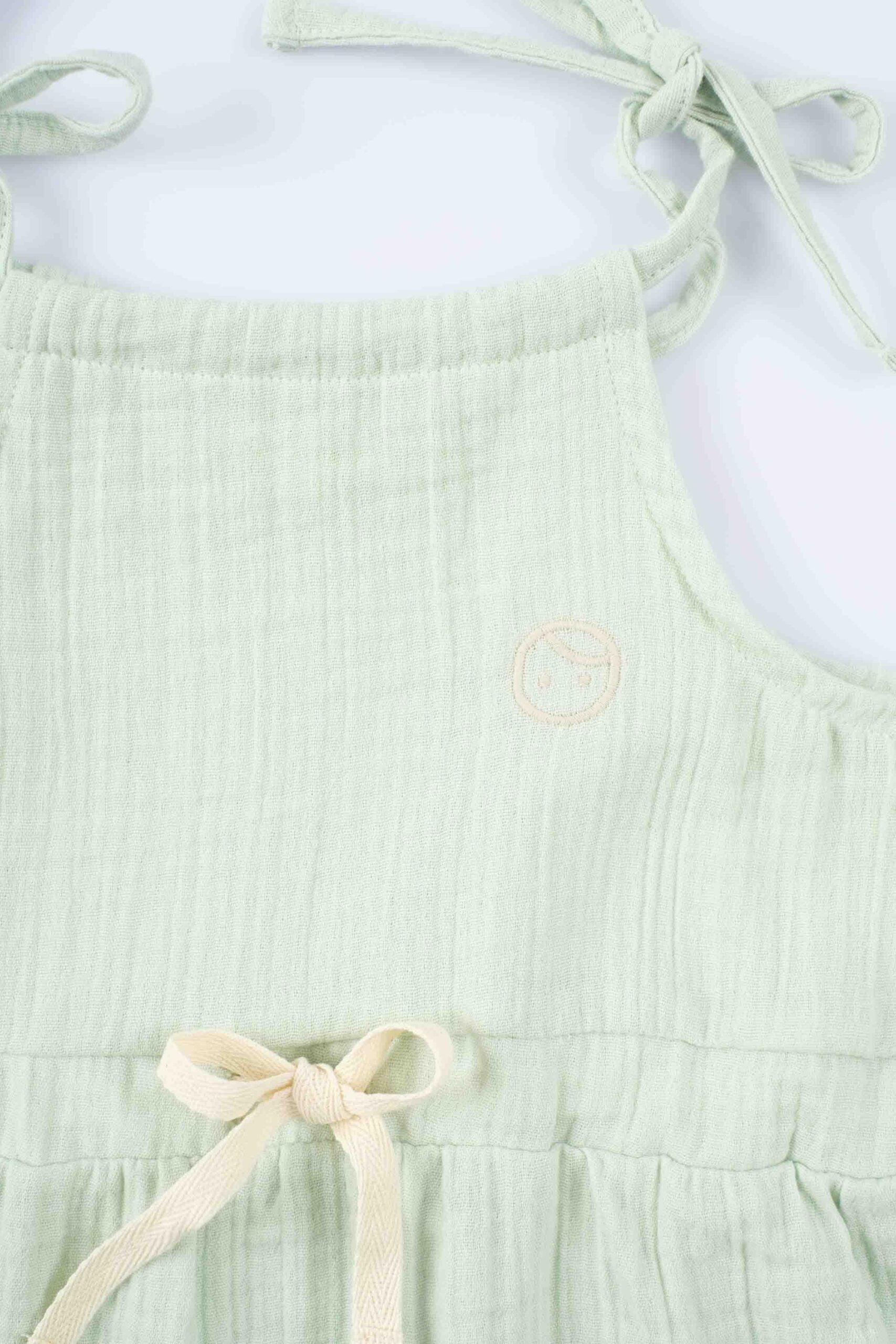 Organic Cotton Muslin Dress with Straps in Green - Soft and Stylish