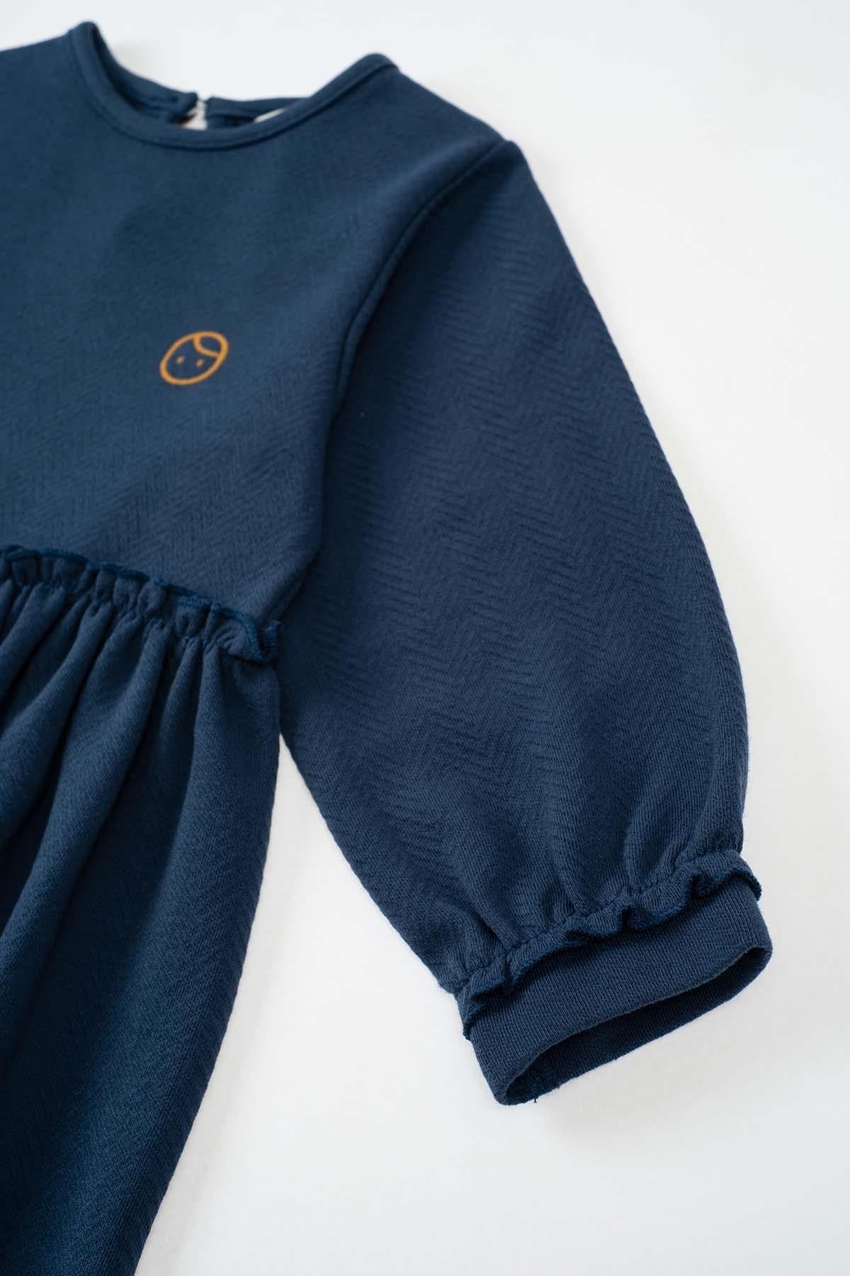 Navy Blue Organic Cotton Ruffle Dress for Kids | Classic & Sustainable
