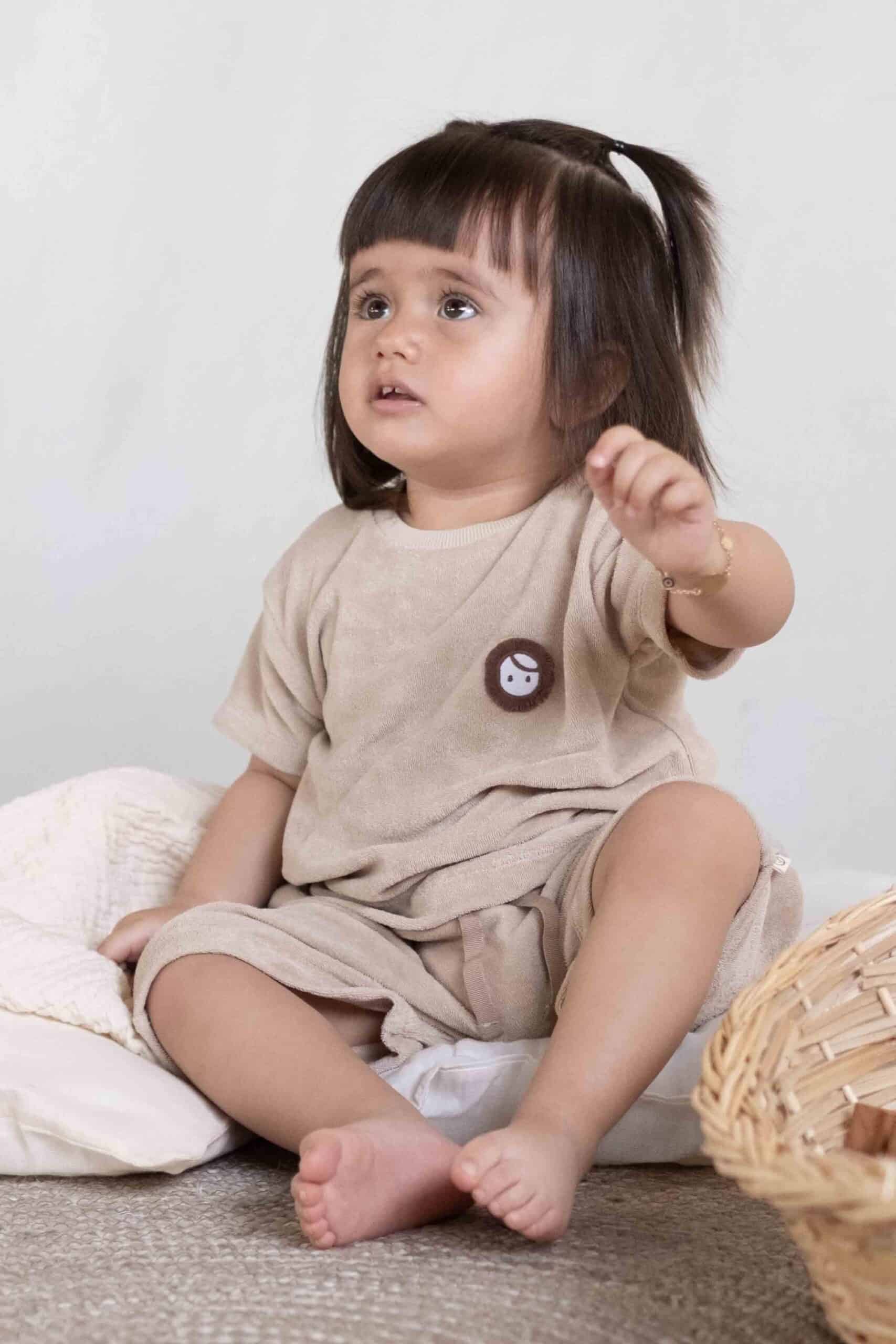 Towel Short Sleeve Shorts Set - Beige | Baby Set