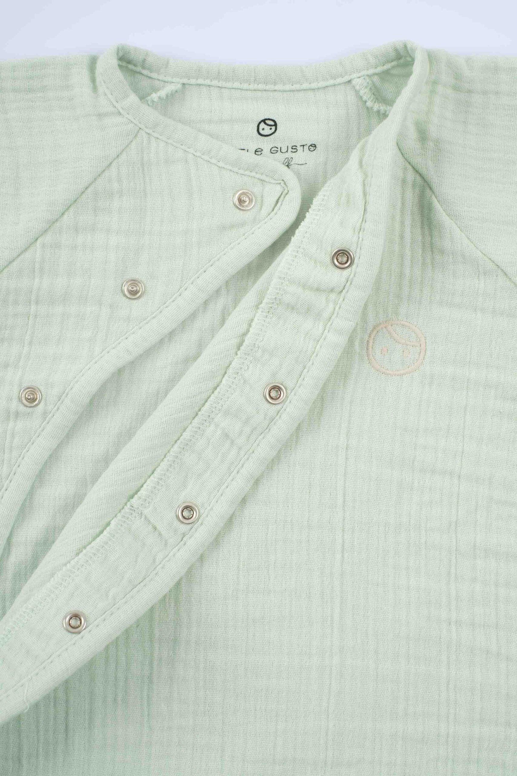 Organic Cotton Muslin Side Collared Romper in Green - Soft and Comfortable