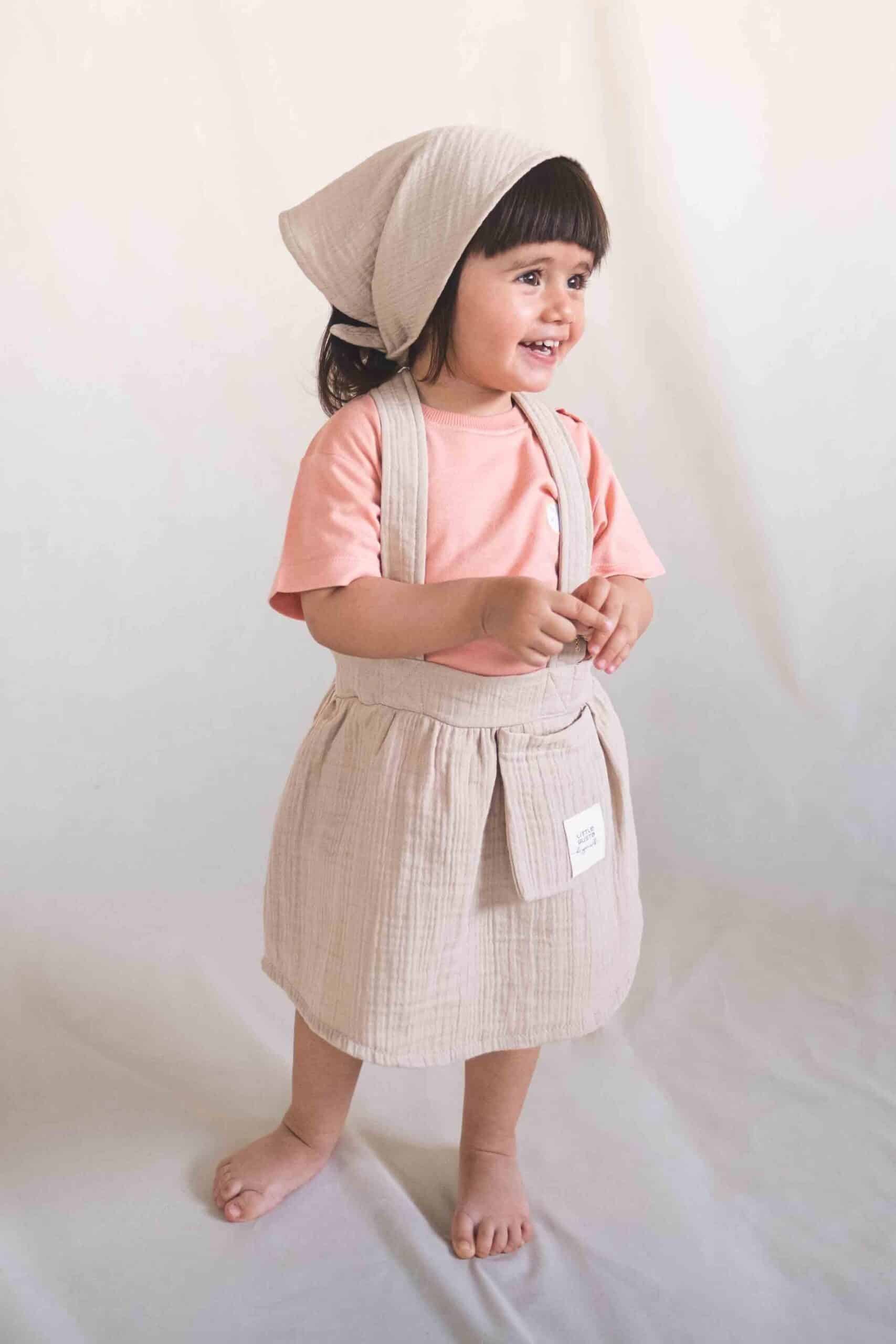 Organic Cotton Muslin Kids Gilet Dress in Beige - Soft and Versatile