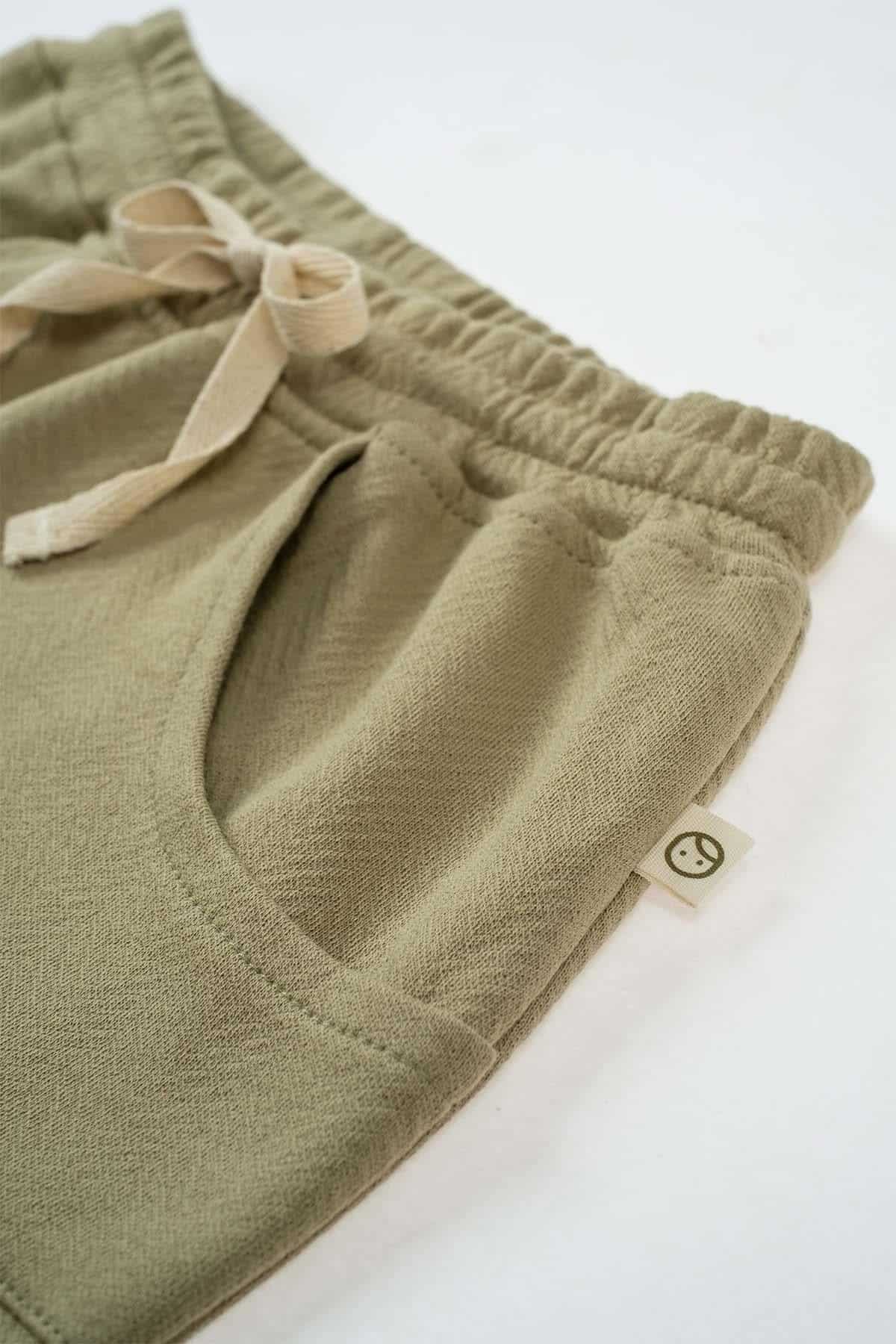 Organic Cotton Kangaroo Pocket Baggy Pants - Khaki | Comfortable