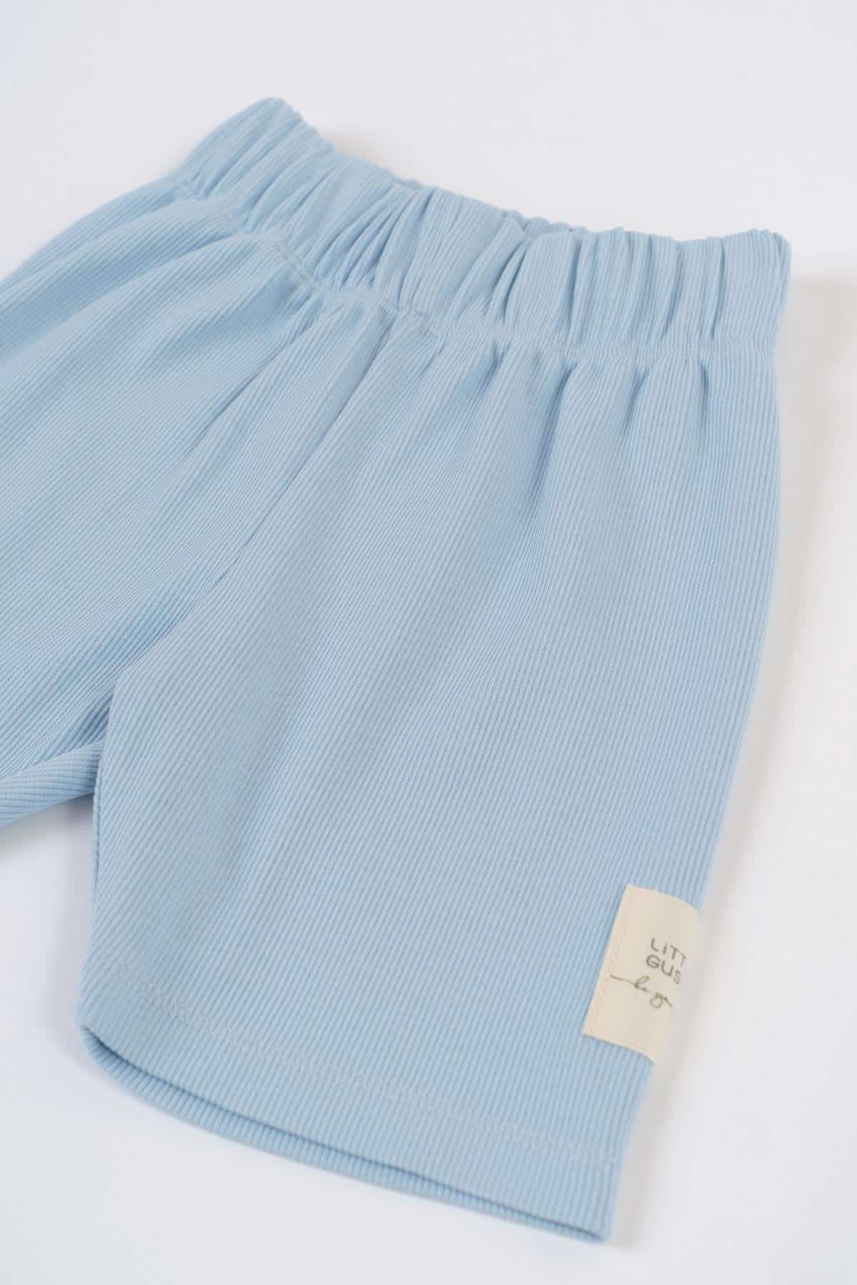 Blue Organic Cotton Ribbed Shorts for Kids | Comfortable & Stylish