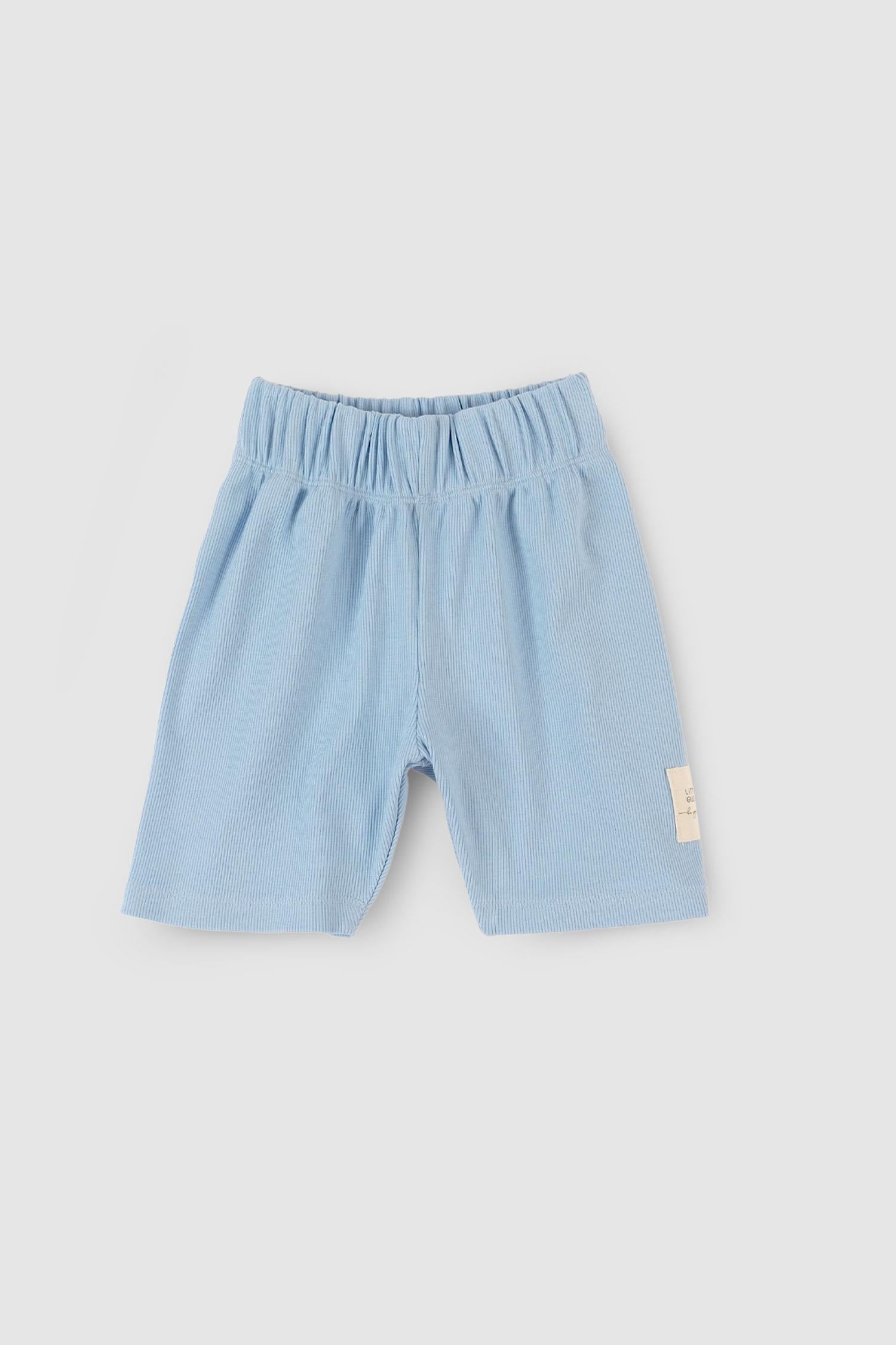 Blue Organic Cotton Ribbed Shorts for Kids | Comfortable & Stylish