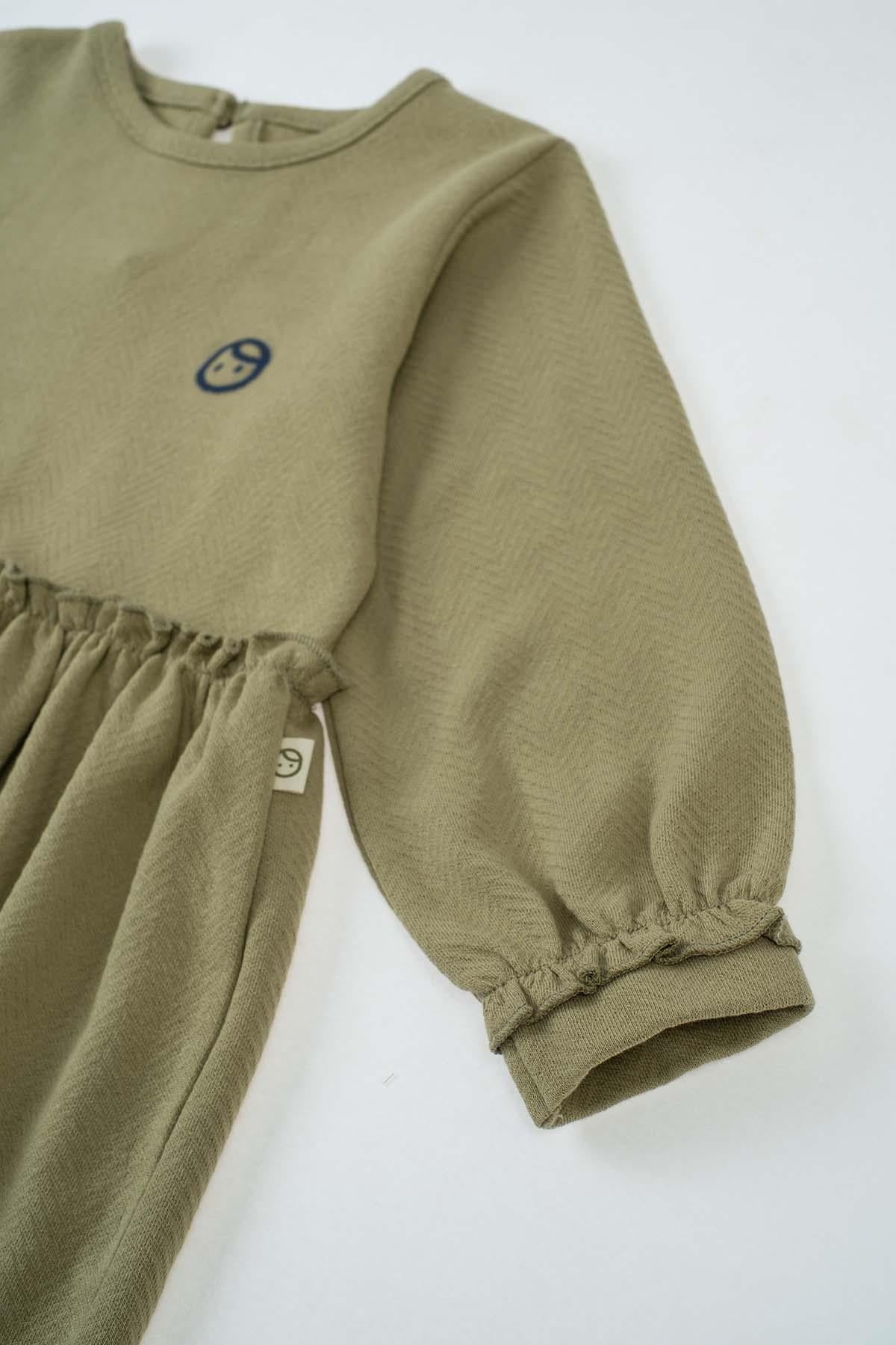 Khaki Organic Cotton Ruffle Dress for Kids | Stylish & Eco-Friendly