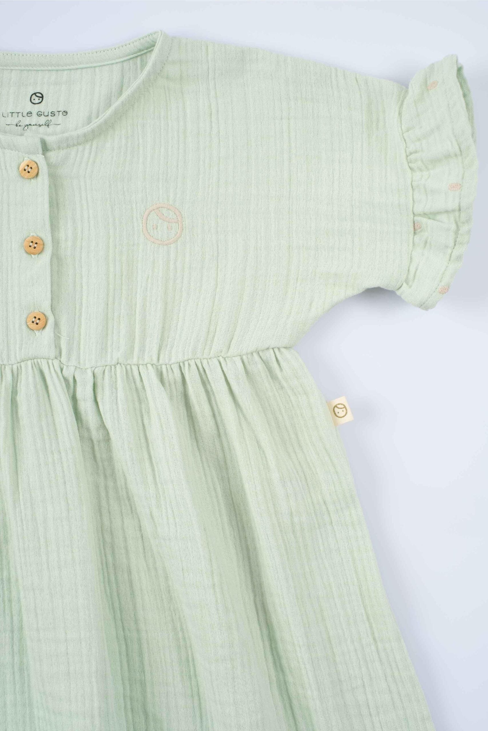 Organic Cotton Muslin Dress in Green - Lightweight and Stylish