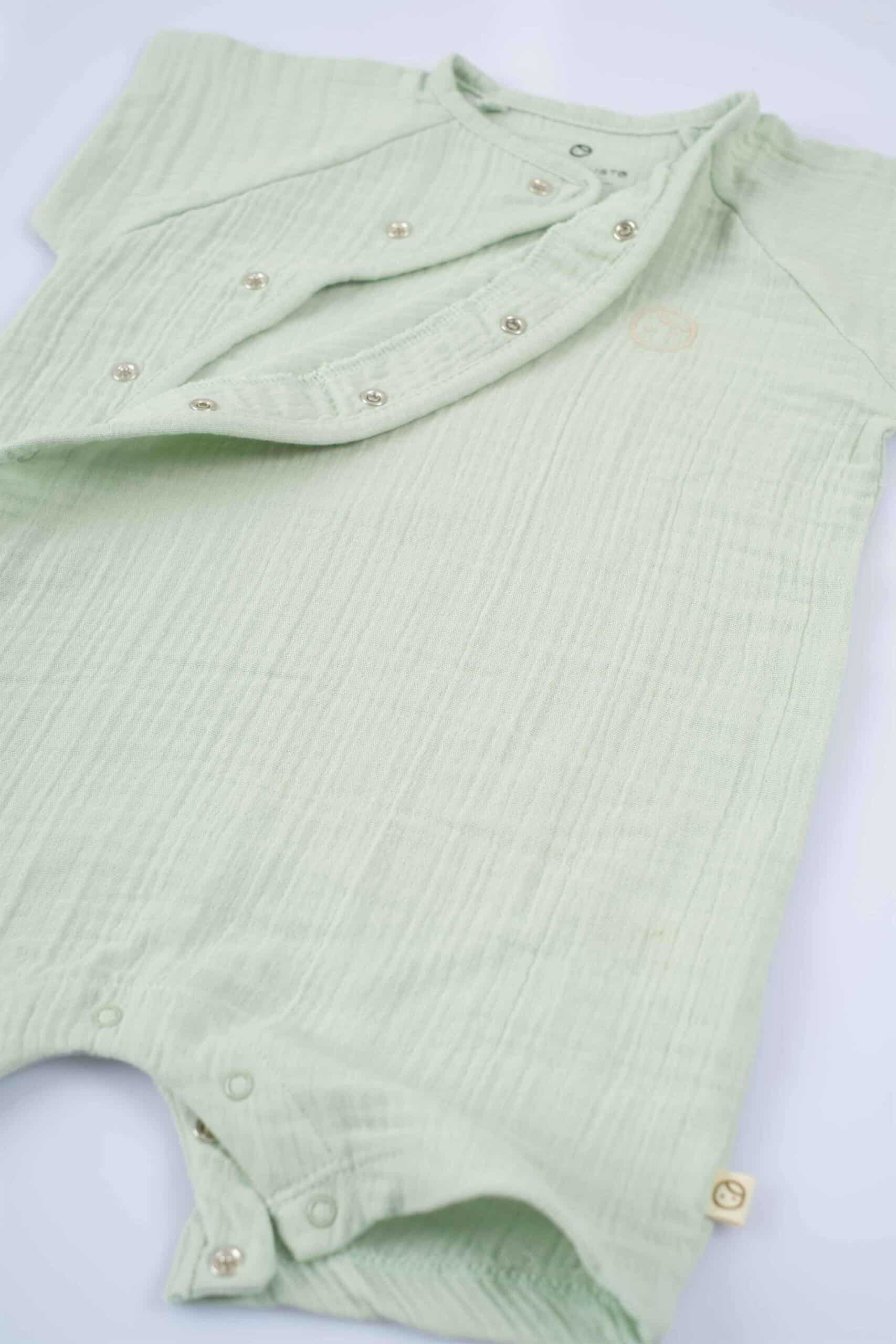 Organic Cotton Muslin Side Collared Romper in Green - Soft and Comfortable