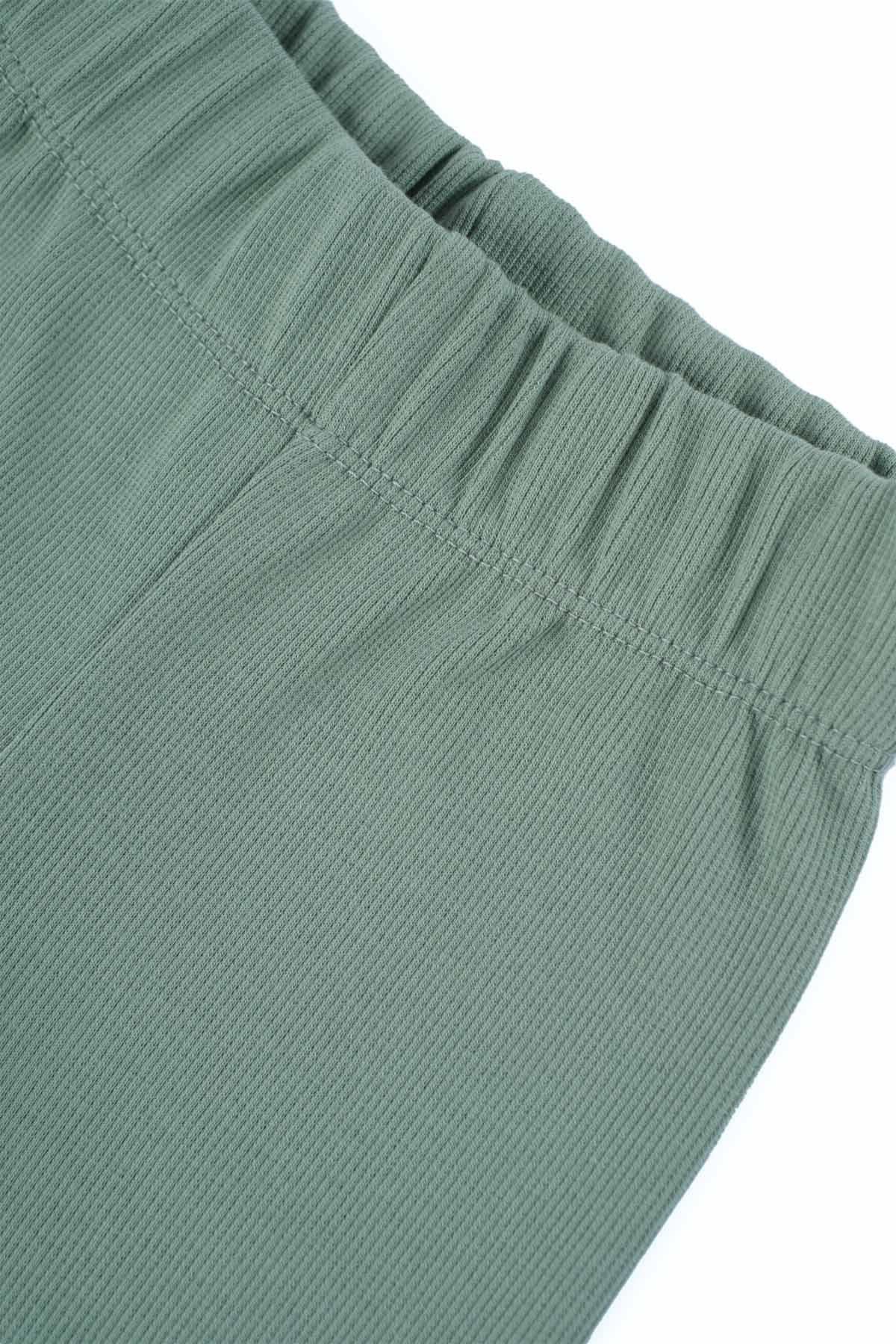 Green Organic Cotton Ribbed Leggings for Kids | Eco-Friendly Comfort