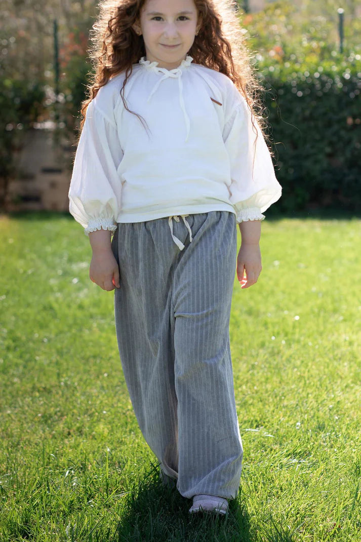 Grey Organic Cotton Velvet Palazzo Pants for Kids - Soft & Breathable