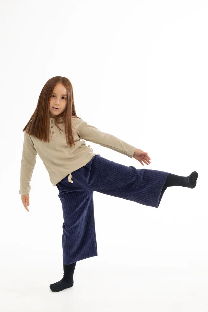 Organic Cotton Velvet Palazzo Blue Pants for Kids - Soft & Comfortable