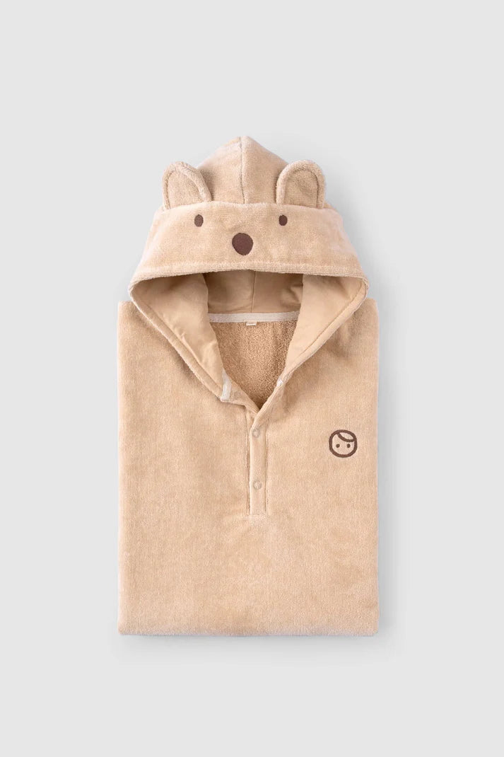Organic Cotton Bear Towel Poncho - Beige