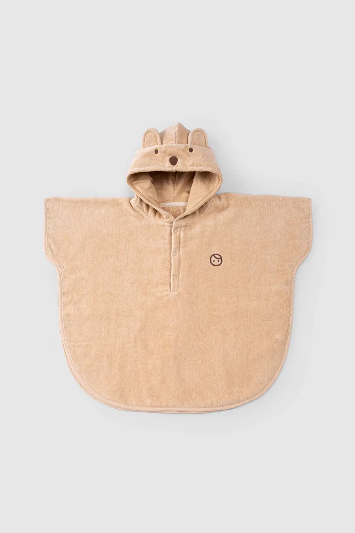 Organic Cotton Bear Towel Poncho - Beige