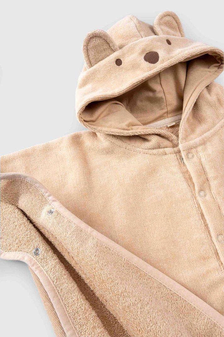 Organic Cotton Bear Towel Poncho - Beige