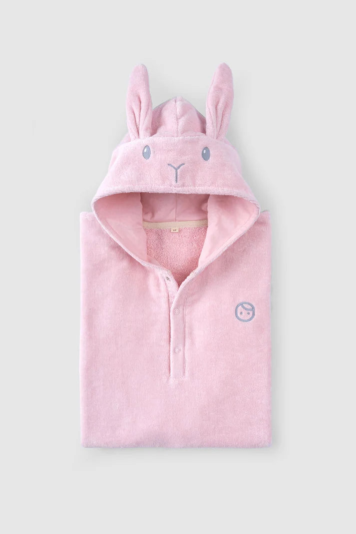 Organic Cotton Rabbit Towel Poncho - Pink