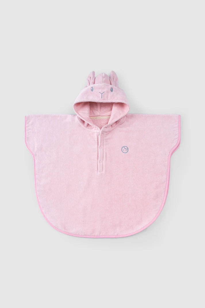 Organic Cotton Rabbit Towel Poncho - Pink