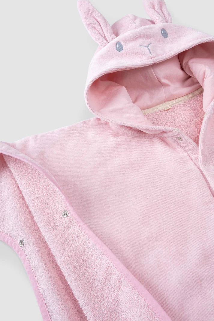Organic Cotton Rabbit Towel Poncho - Pink