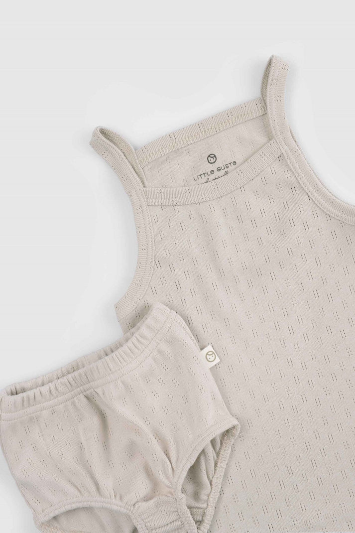 Organic Cotton Pointelle Baby Bloomer Set - Beige