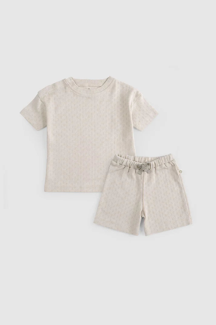 Organic Cotton Pointelle Baby Shorts Set - Beige