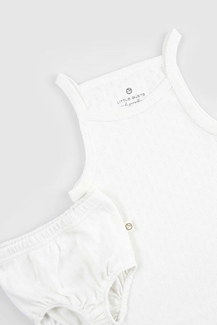 Organic Cotton Pointelle Baby Bloomer Set - White