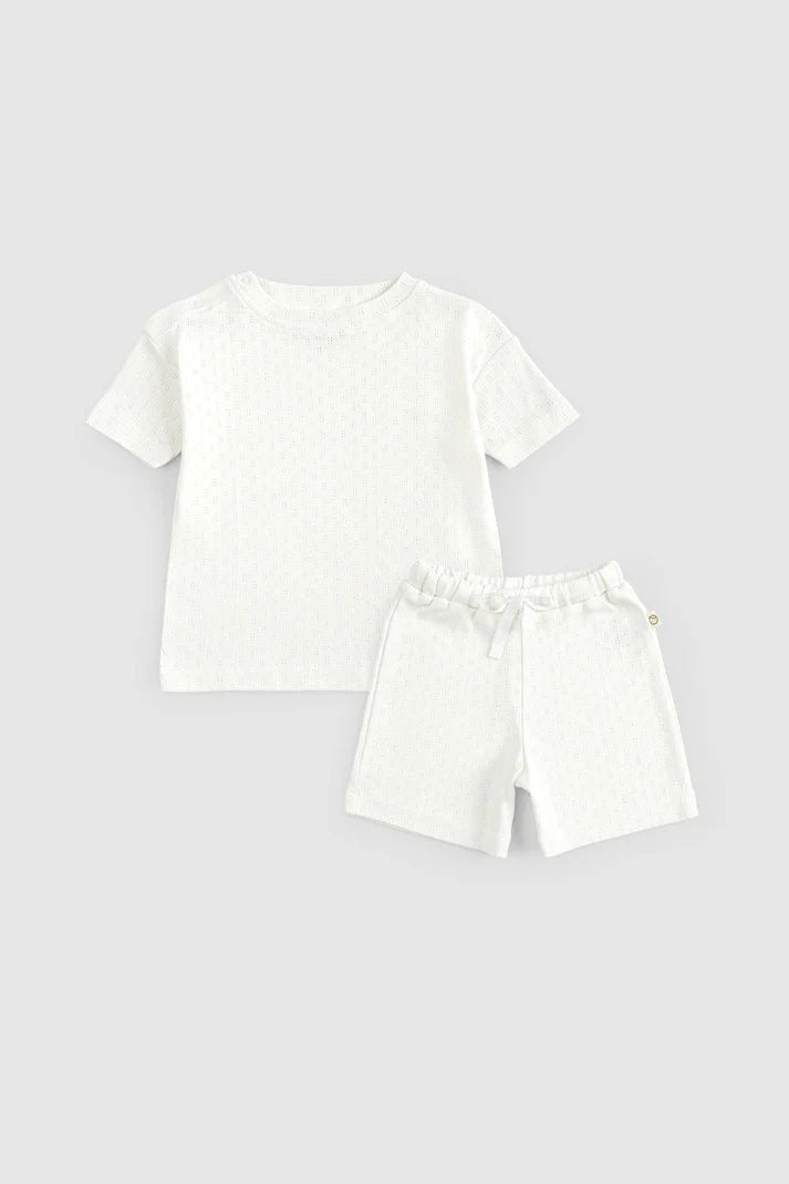 Organic Cotton Pointelle Baby Shorts Set - White