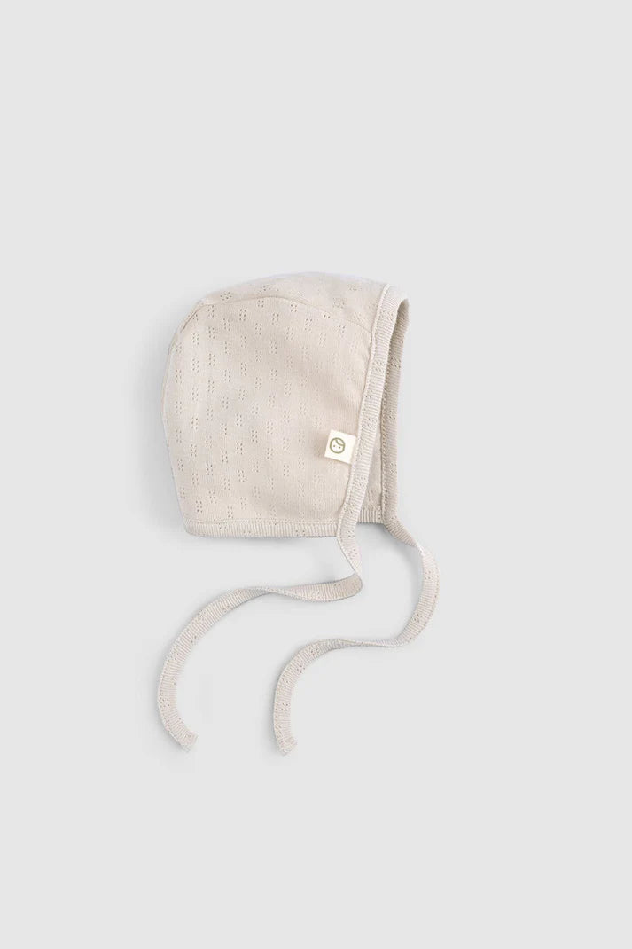 Organic Cotton Pointelle Baby Hat - Beige