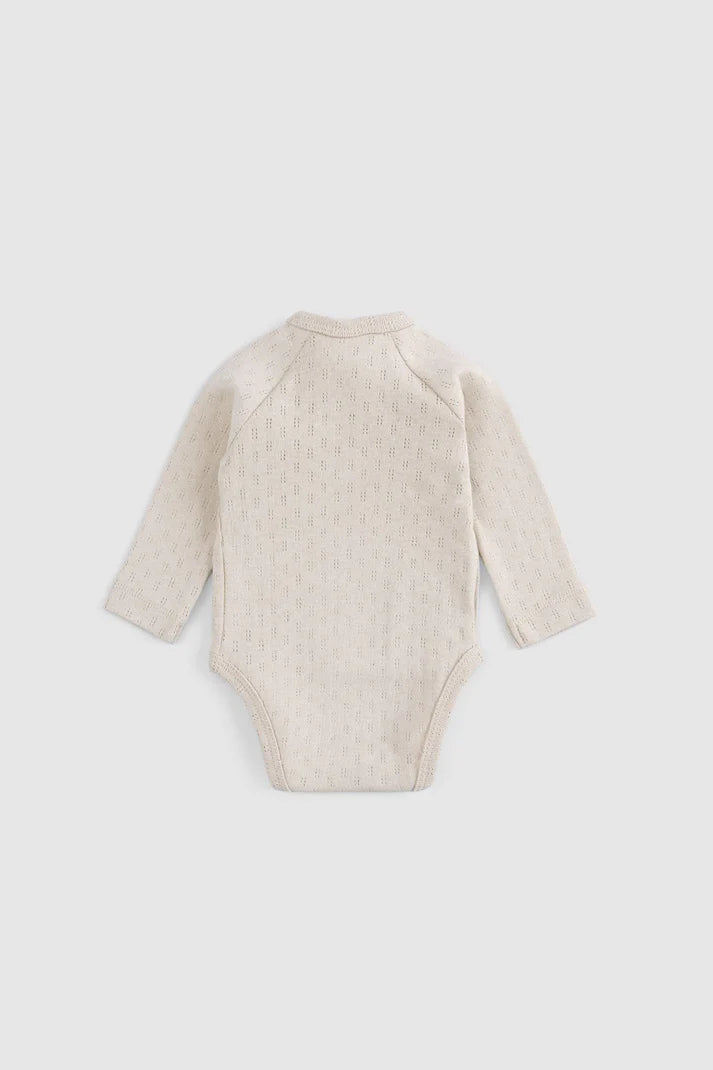 Organic Cotton Long Sleeve Pointelle Bodysuit - Beige