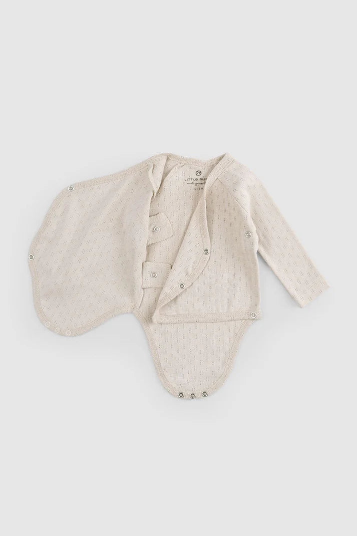 Organic Cotton Long Sleeve Pointelle Bodysuit - Beige