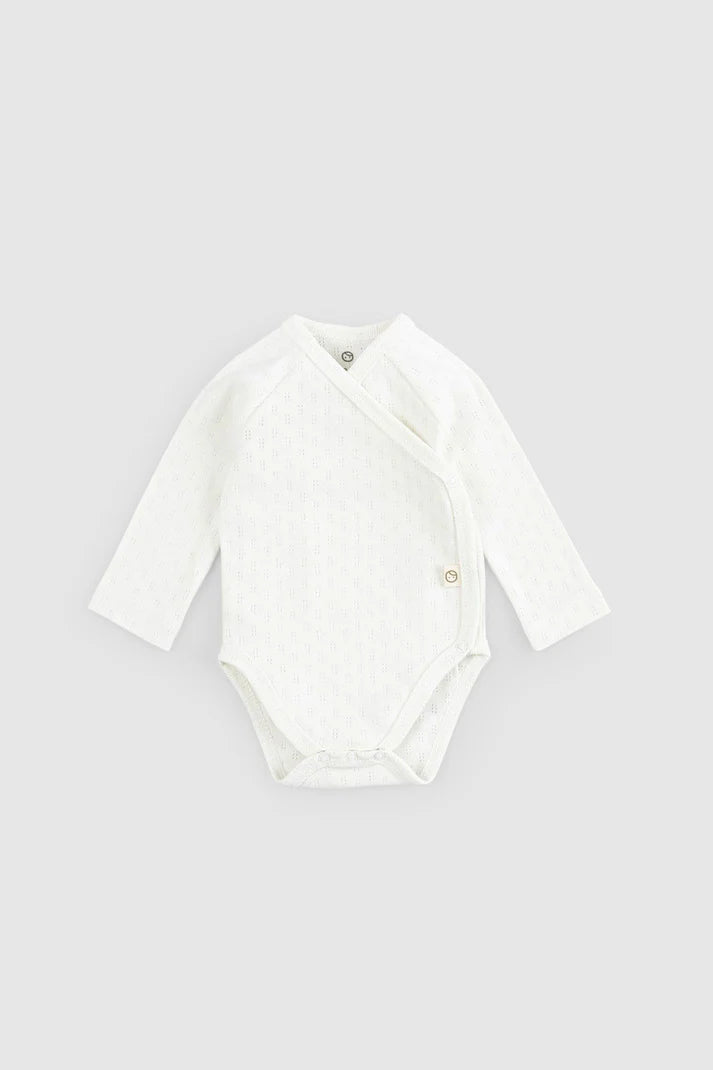 Organic Cotton Long Sleeve Pointelle Bodysuit - White