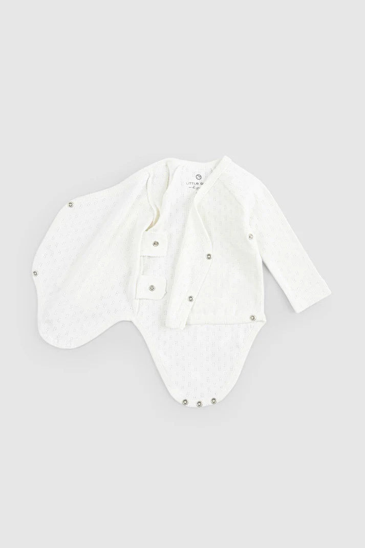Organic Cotton Long Sleeve Pointelle Bodysuit - White
