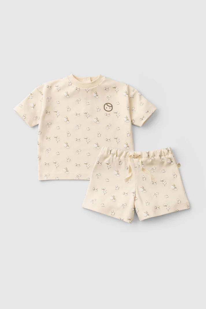 Organic Cotton Baby Short Set with Cotton Pattern | Soft