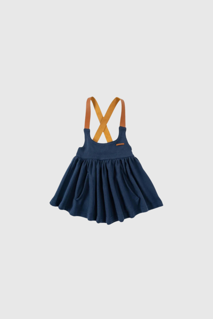 Organic Cotton Gilet Dress - Navy Blue