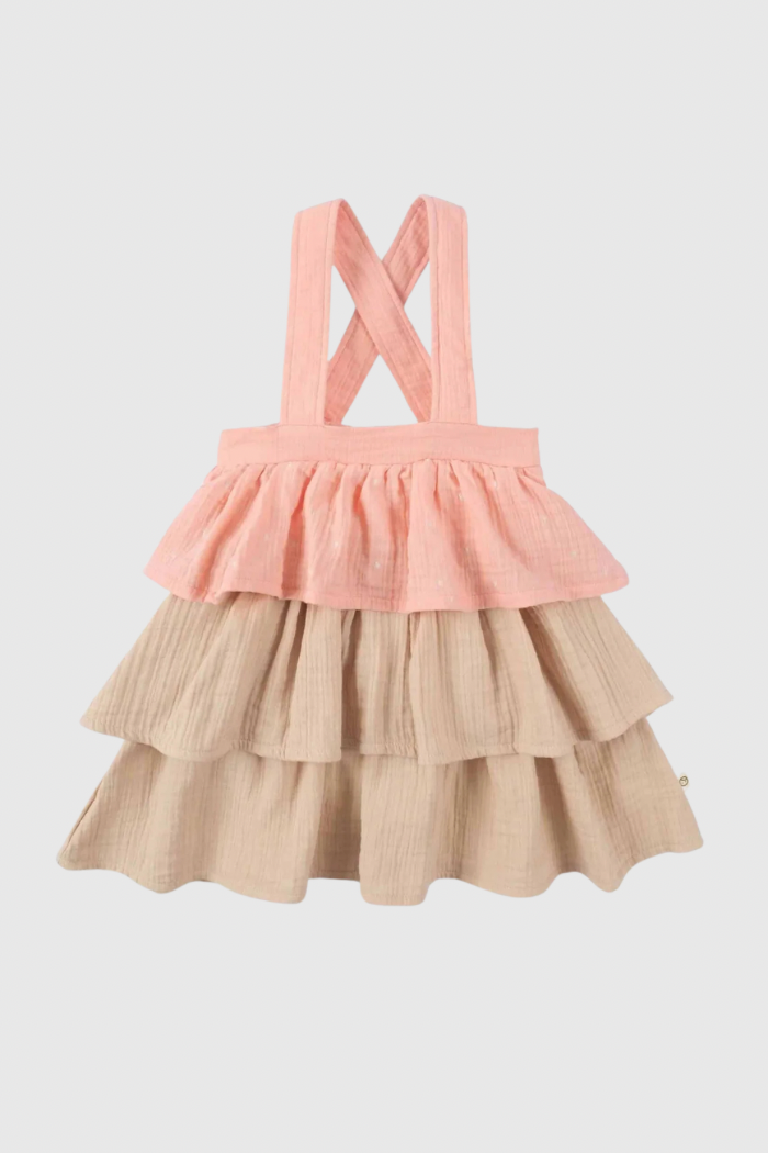 Organic Cotton Muslin Layered Gilet Dress - Pink