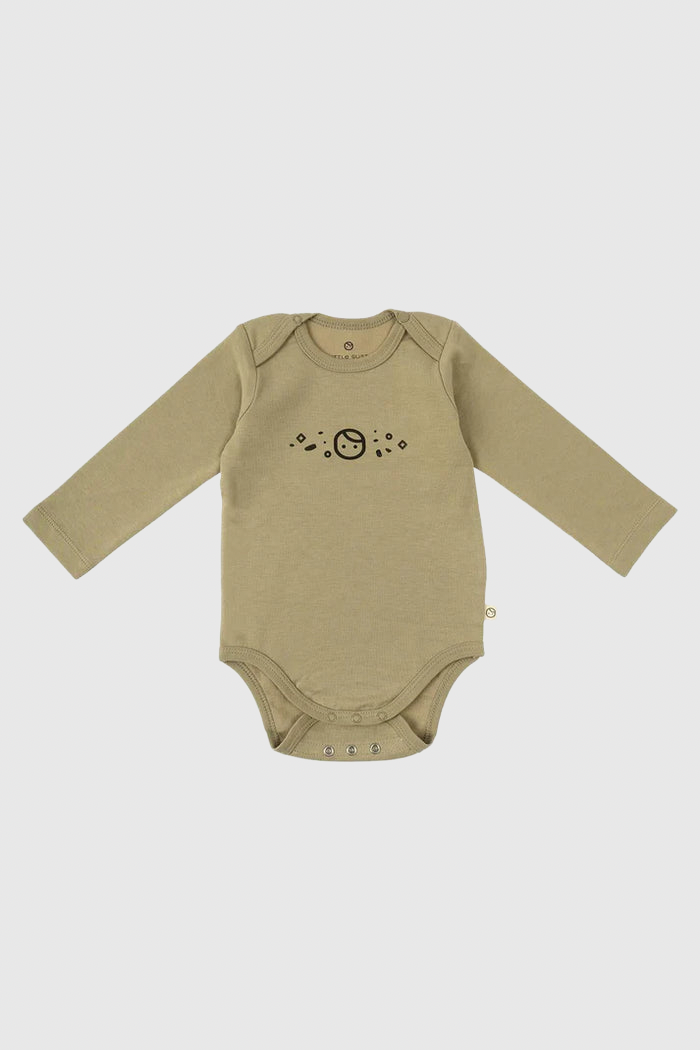 Organic Cotton Long Sleeve Bodysuit - Khaki