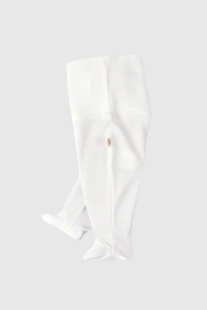 Organic Cotton High Waist Footed Newborn Pant - White