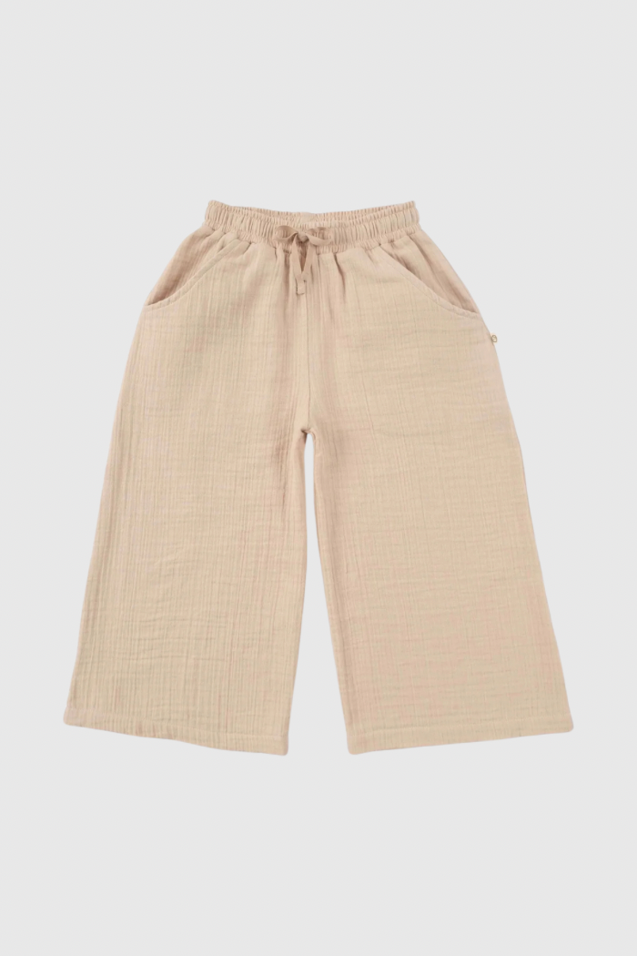 Organic Cotton Muslin Palazzo Pant - Beige
