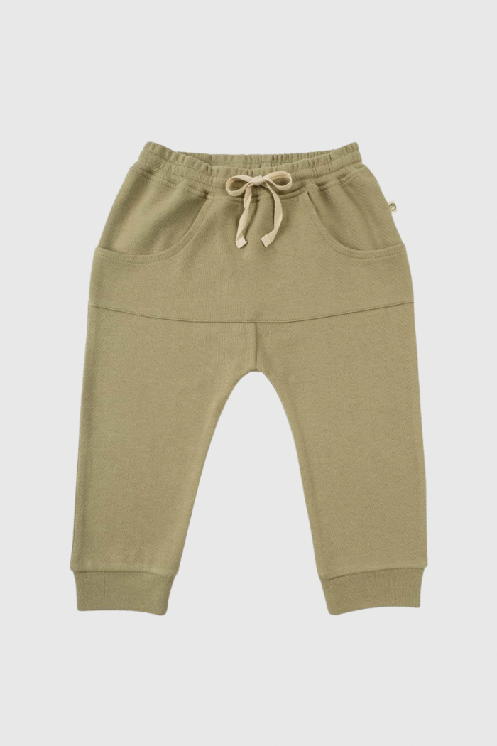 Organic Cotton Kangaroo Pocket Baggy Pant - Khaki