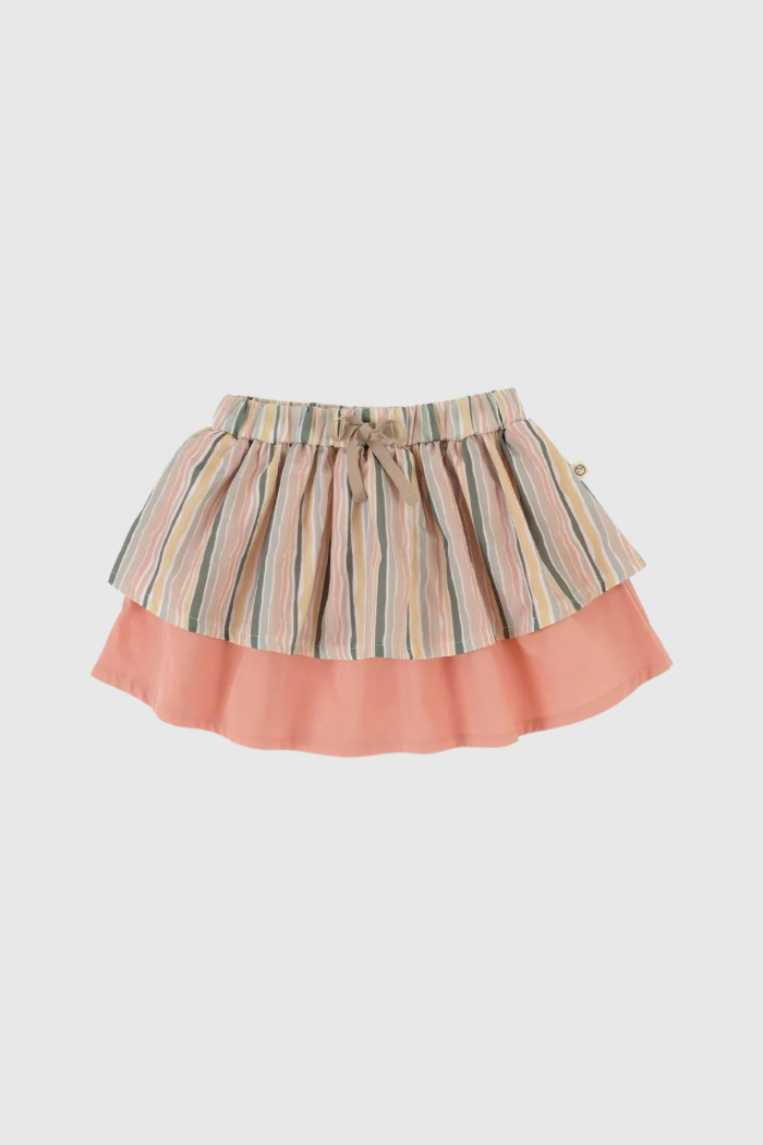 Organic Cotton Layered Skirt With Striped Pattern - Pink