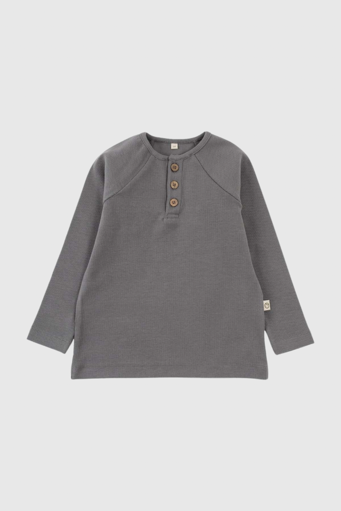 Organic Cotton Ribbed Longsleeve Sweatshirt - Grey