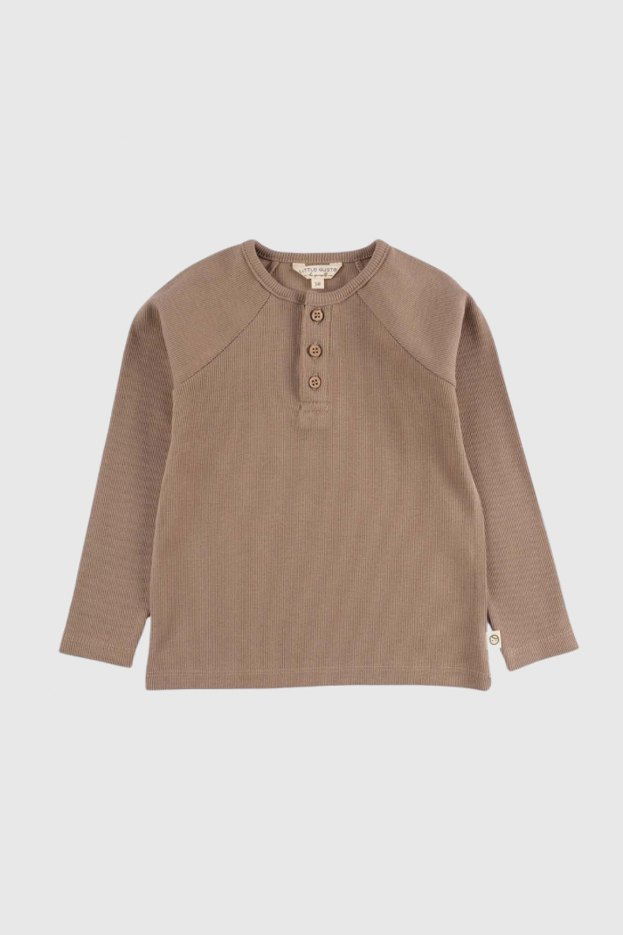 Organic Cotton Ribbed Longsleeve Sweatshirt - Brown