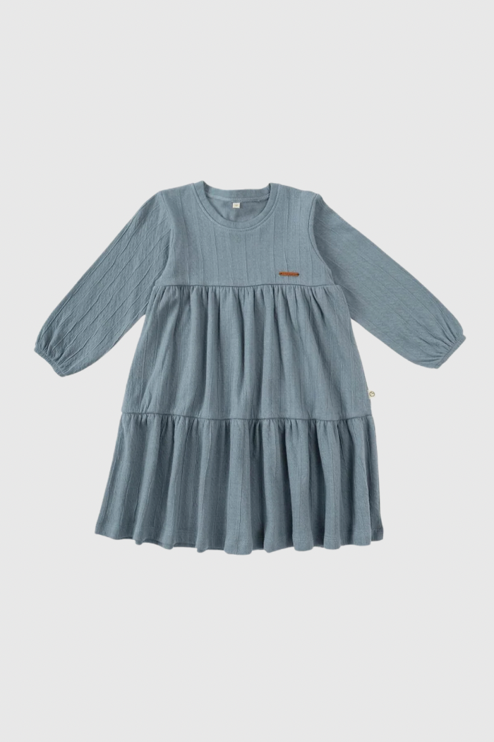 Organic Cotton Long Sleeve Tiered Dress - Light Blue