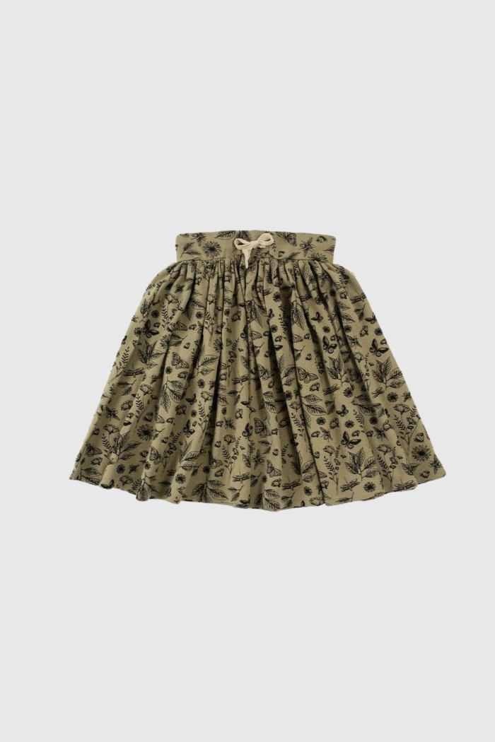Organic Cotton Mini Skirt - Khaki with Print