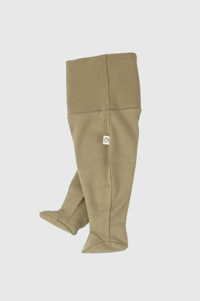 Organic Cotton High Waist Footed Newborn Pant - Khaki