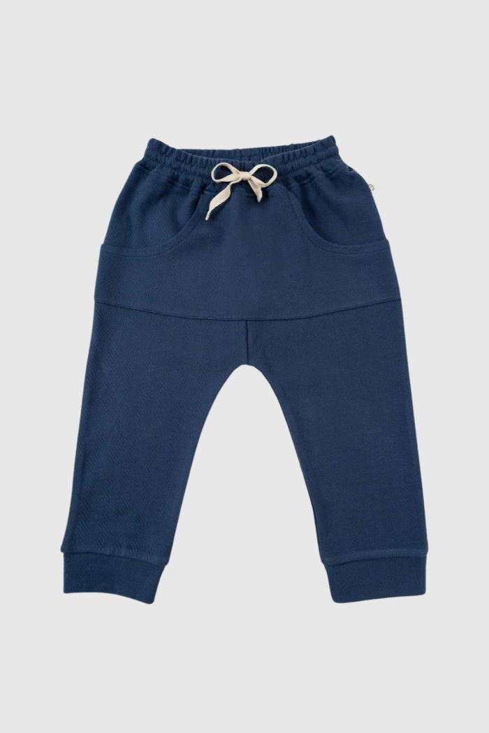 Organic Cotton Kangaroo Pocket Baggy Pant - Navy Blue