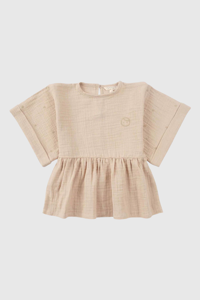 Organic Cotton Muslin Kimono Sleeve Blouse - Beige