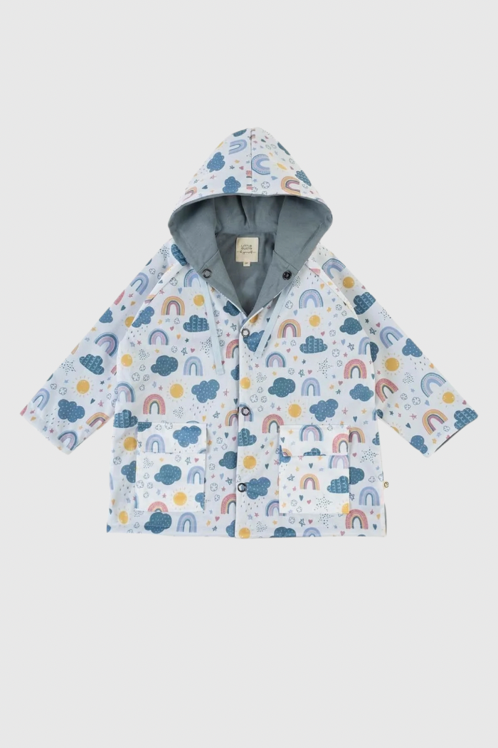 Organic Cotton Raincoat with Hood - White Pattern