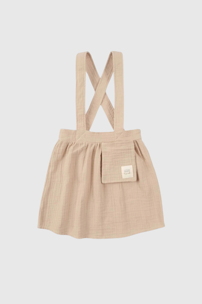 Organic Cotton Muslin Kids Gilet Dress - Beige