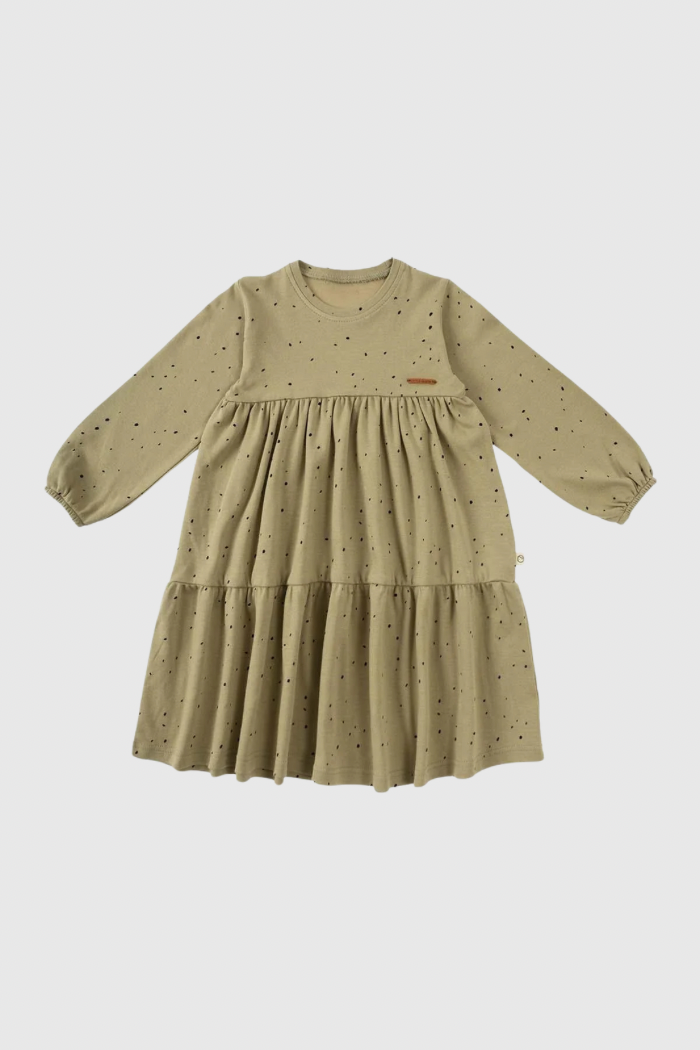 Organic Cotton Long Sleeve Tiered Dress - Khaki Cosmos